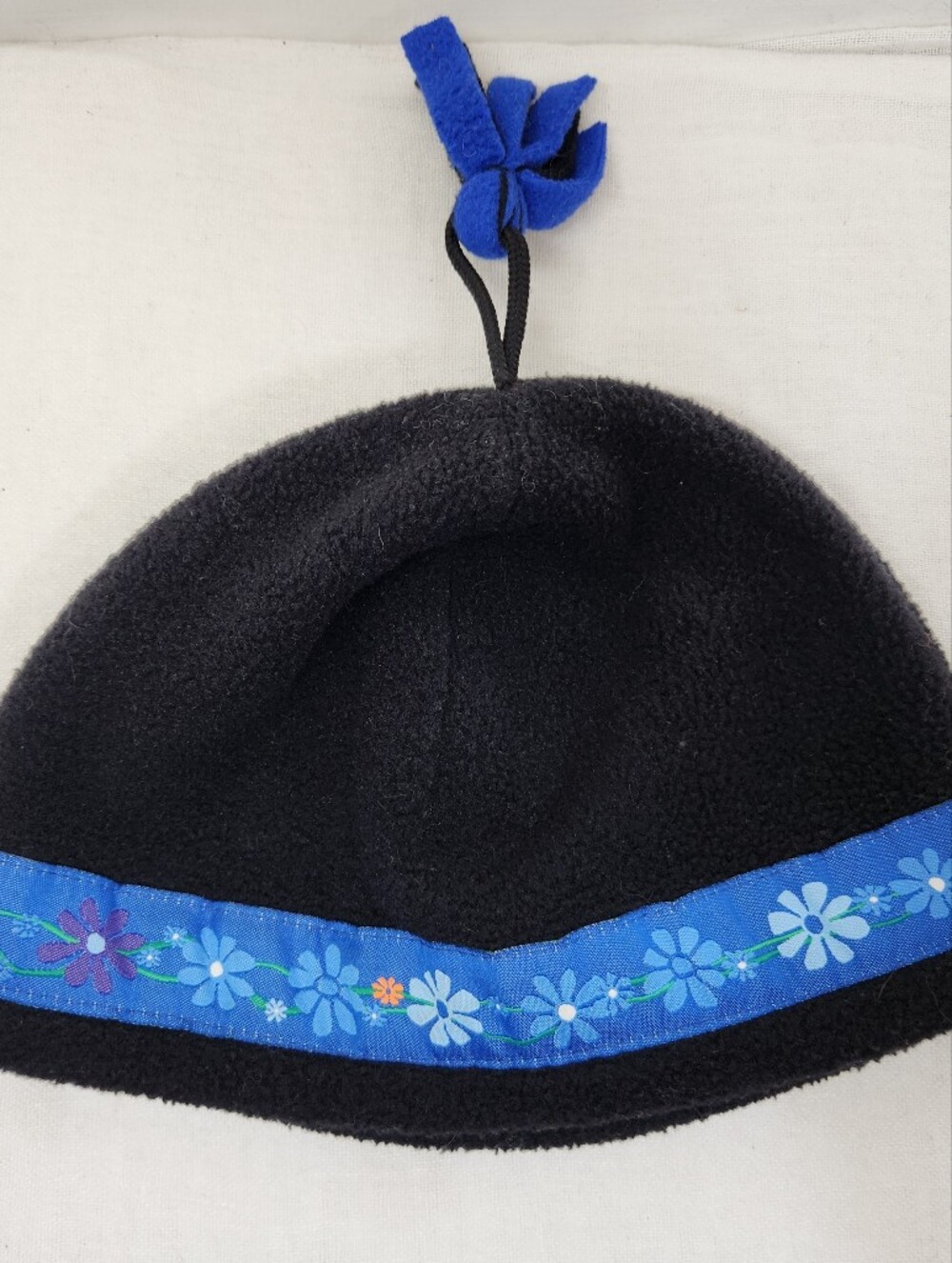 Shred Alert Fleece Blue Floral Pom Beanie Cap Adjustable